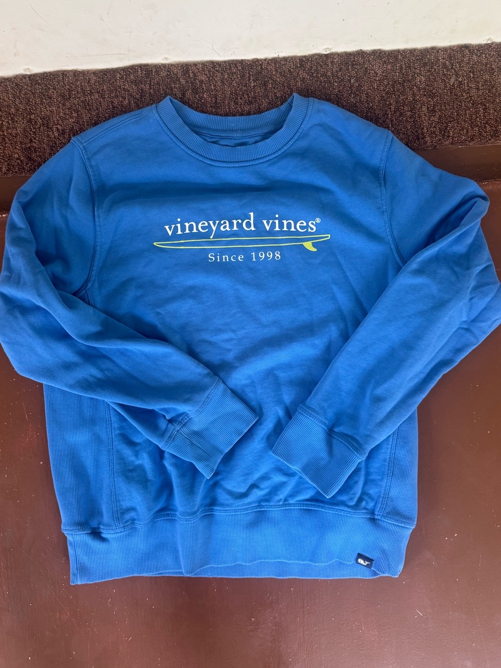 Youth Vineyard Vines Royal Blue Crewneck Sweatshirt with Yellow Surf Logo - L